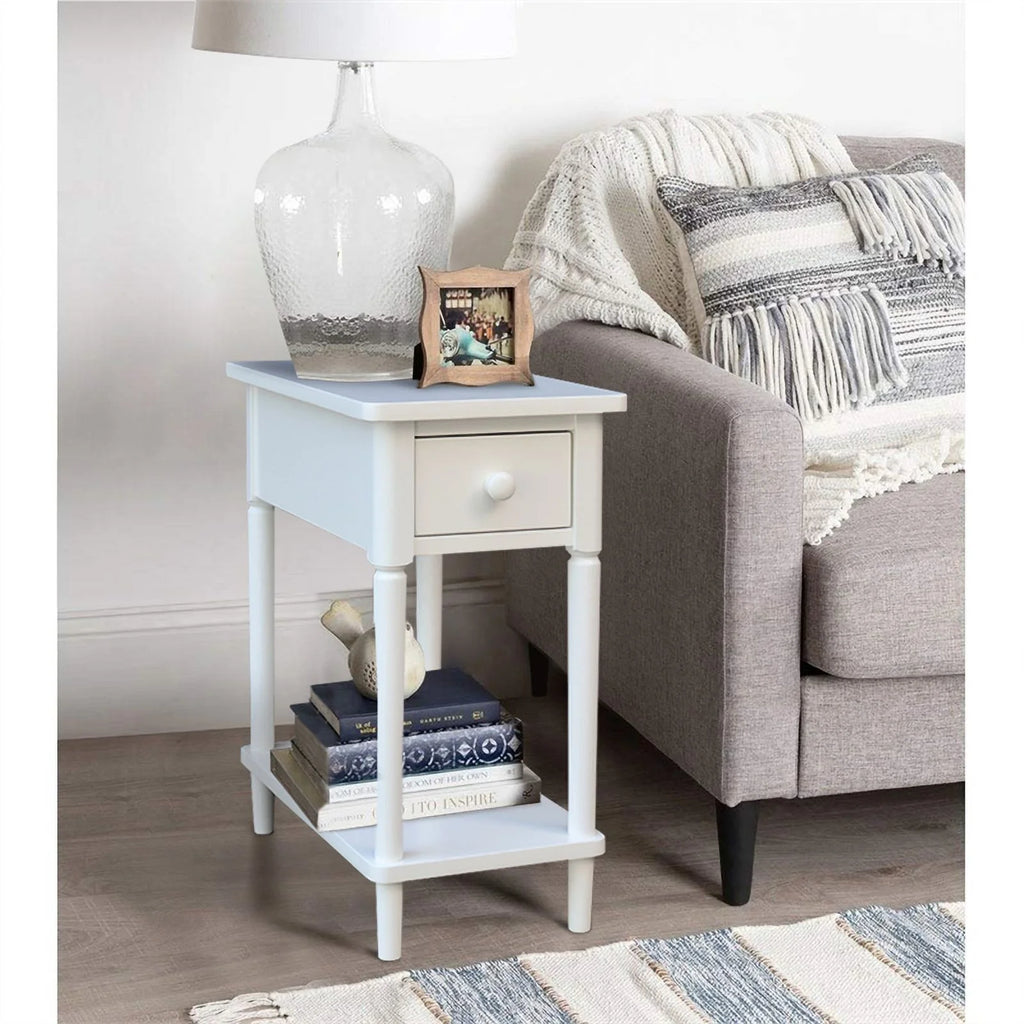 White Narrow Solid Wood Side Table F639364