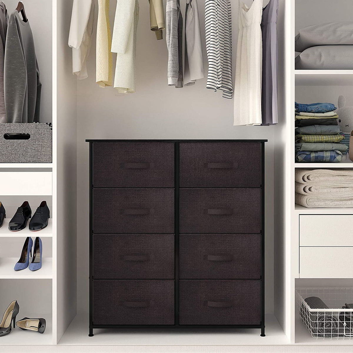 8 Drawer Fabric Dresser with Wooden Top Shelf O568570