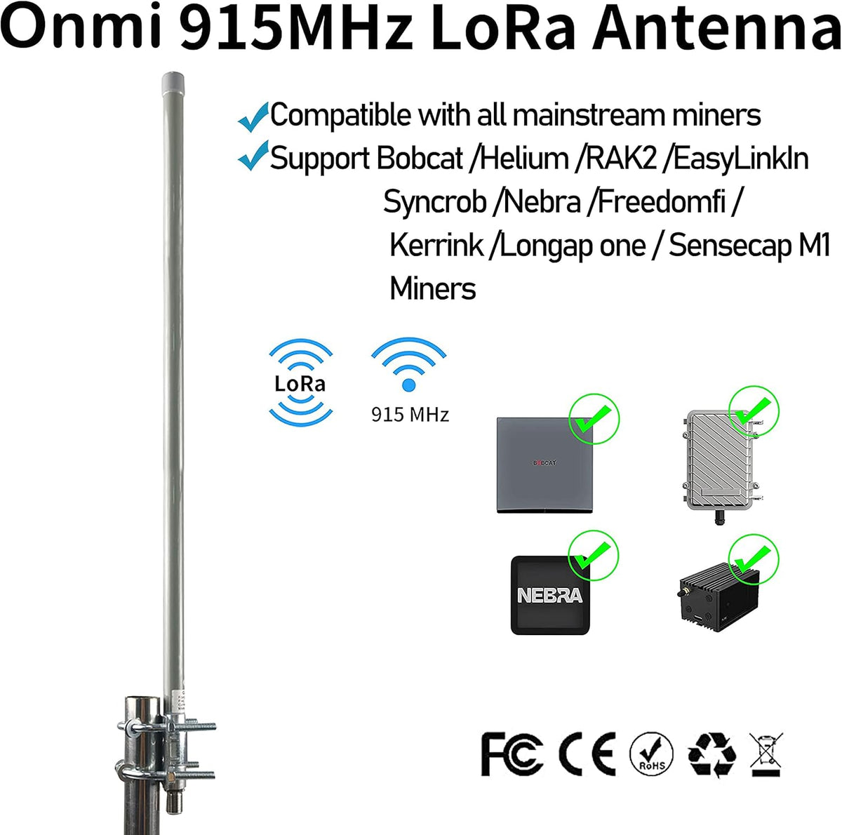 915MHZ LoRa Antenna Omni Outdoor Fiberglass 10dBi with 3Meter RG142 Cable H996688