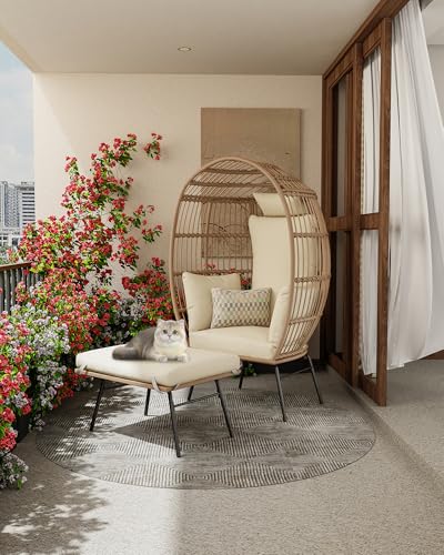Grey Wicker Egg Chair with Ottoman P775886