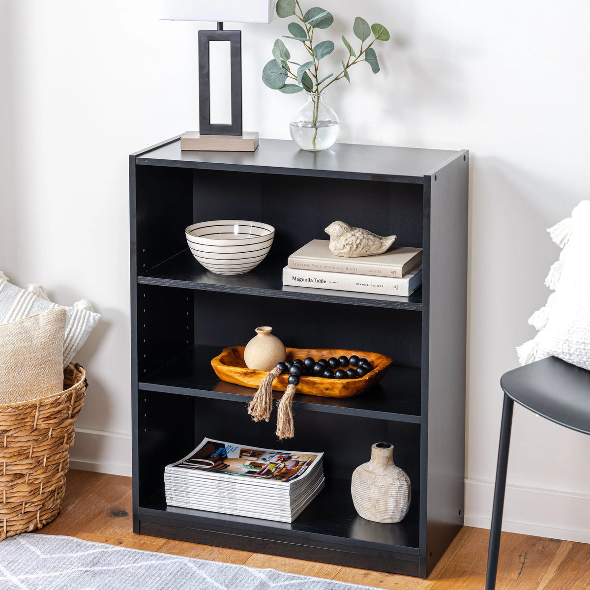 White 3-Shelf Bookcase with Adjustable Shelves C582