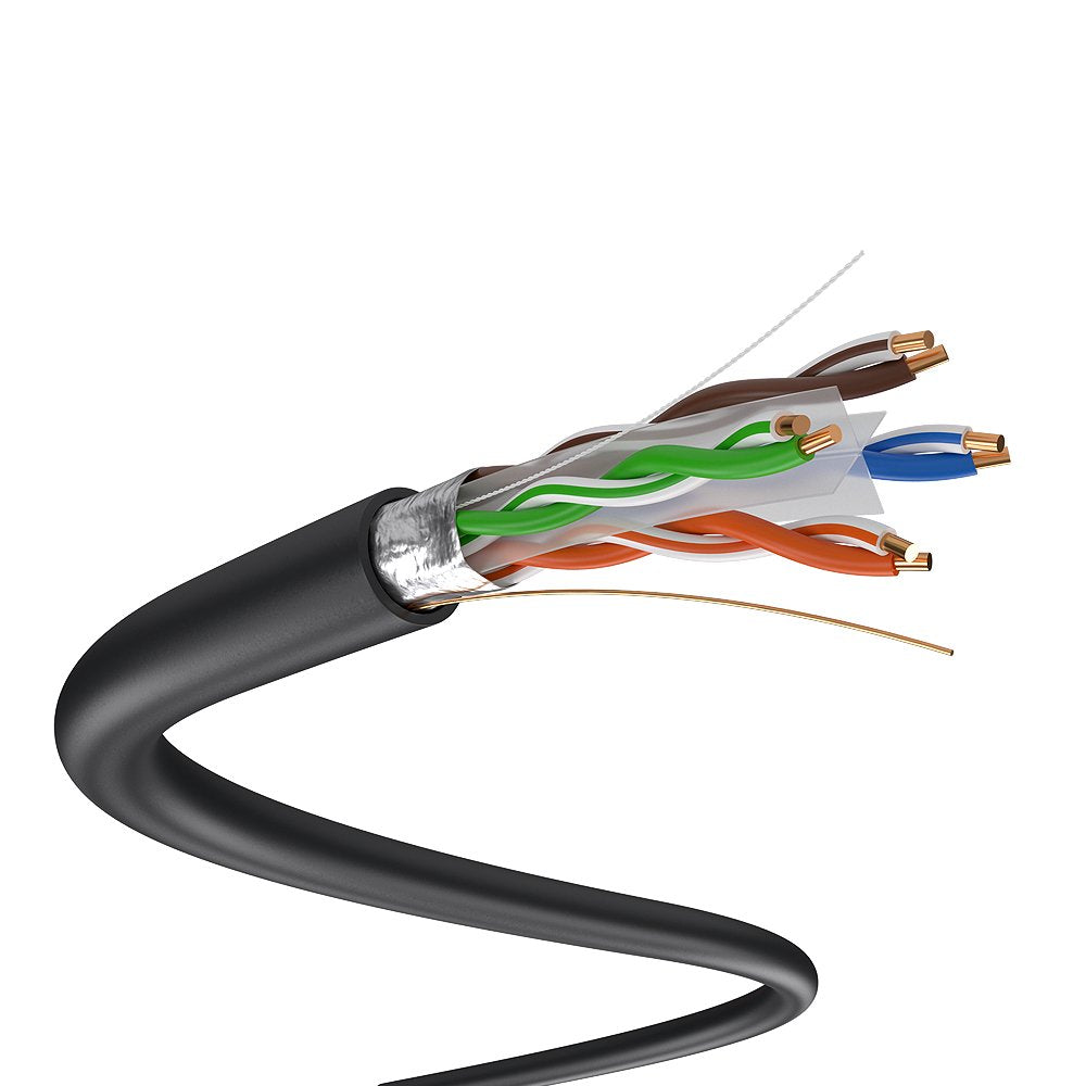 500ft CAT6 FTP Shielded Direct Burial Solid Copper Ethernet Cable 23AWG Black Y15954