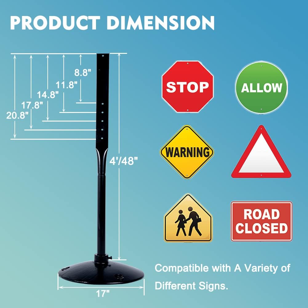 Cast Iron Pedestal Post Sign Holder with 17" Dia Base 48" Tall, Black S630