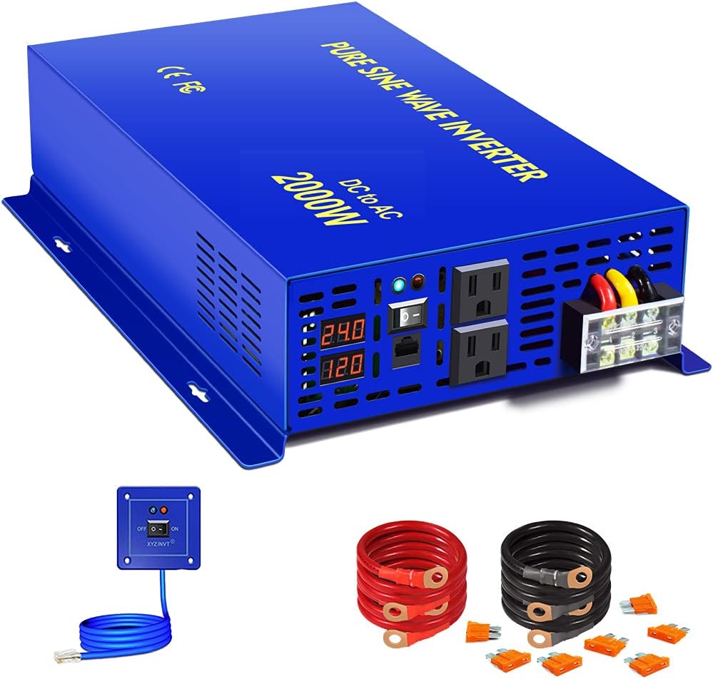 2000W Pure Sine Wave Power Inverter 24V DC to AC 120V with Remote Switch Q7814