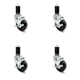 4 x 1.25 inch Hard Rubber Wheel Swivel Casters with Expanding Stem with Brake, Set of 4 U14676