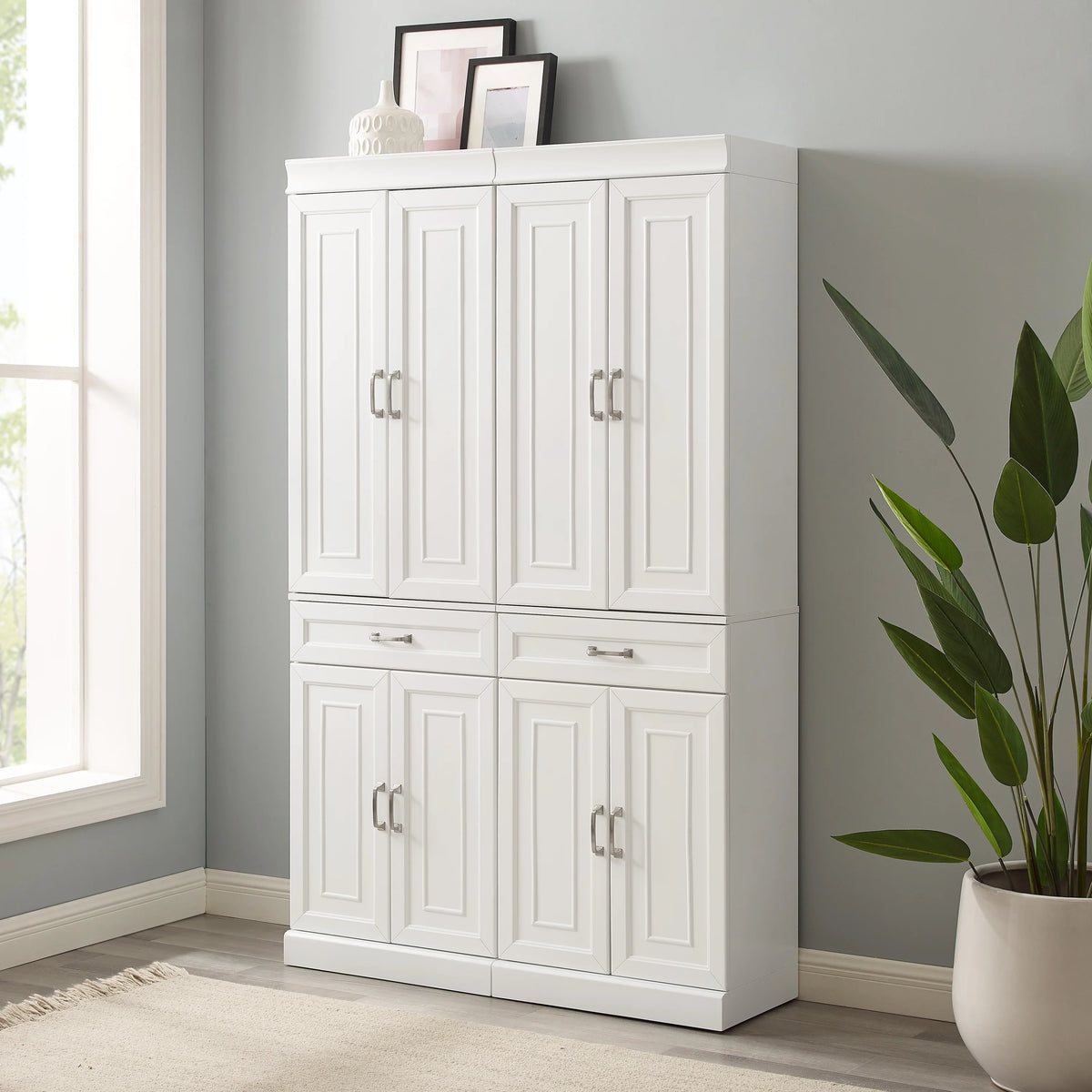 White MDF Wood Pantry (Set of 2) I153
