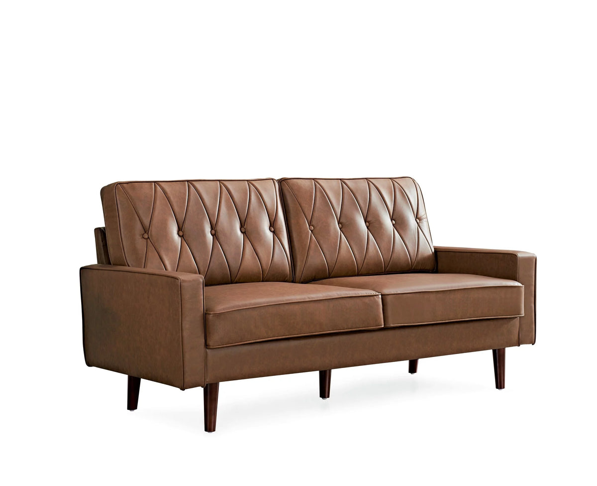 Brown Faux Leather Cushion Back Sofa M719