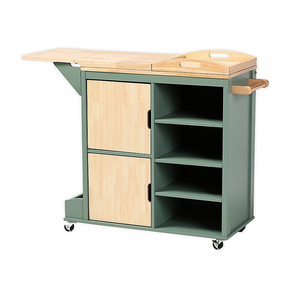 Two-Tone Kitchen Storage Cart in Green/Natural W3653