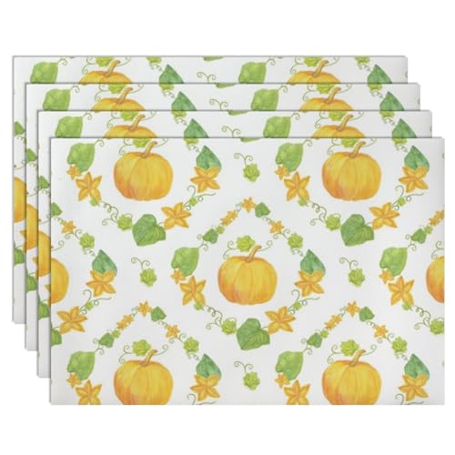 Fall Gourd Pattern Faux Leather 12 X 18 Inch 6Pc Placemat Set W500